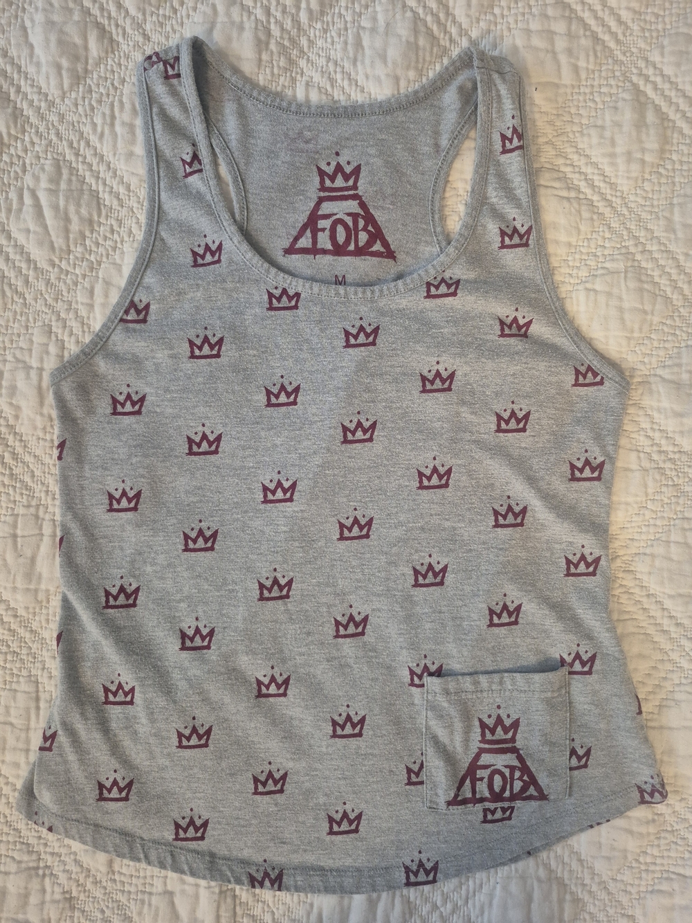 Fall Out Boy FOB Crown Print Racerback Tank Gray M Like New
